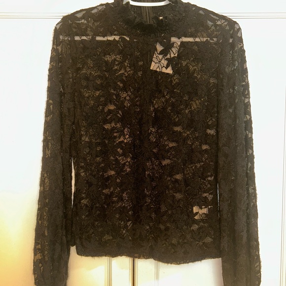 Black Lace Long Sleeve Mandarin Collar Blouse - Picture 1 of 3